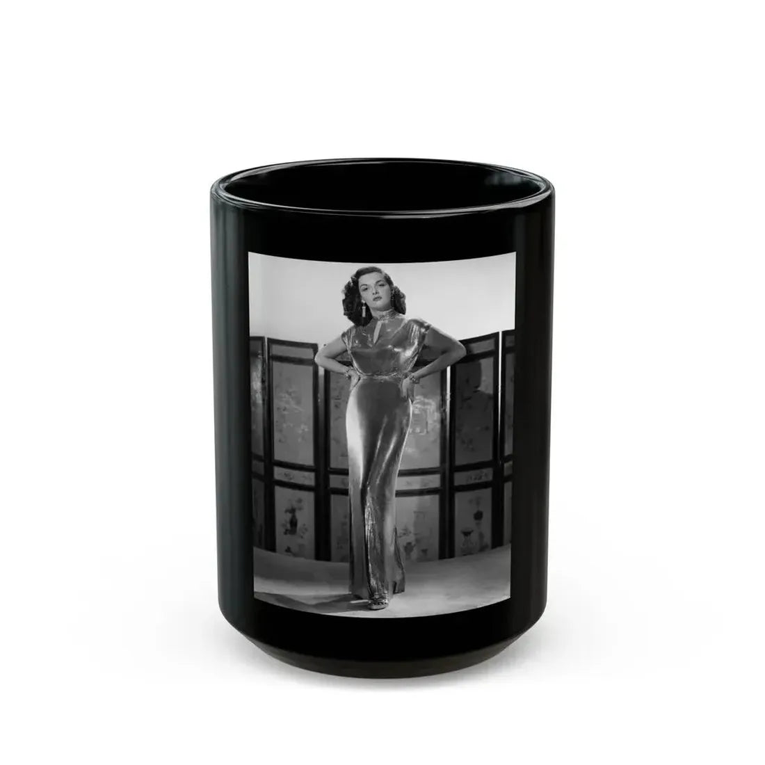 Jane Russell #223 (Vintage Female Icon) Black Coffee Mug 15oz - Go Mug Yourself