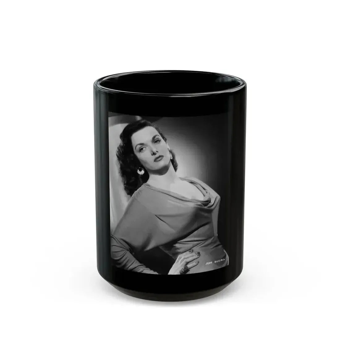 Jane Russell #233 (Vintage Female Icon) Black Coffee Mug 15oz - Go Mug Yourself