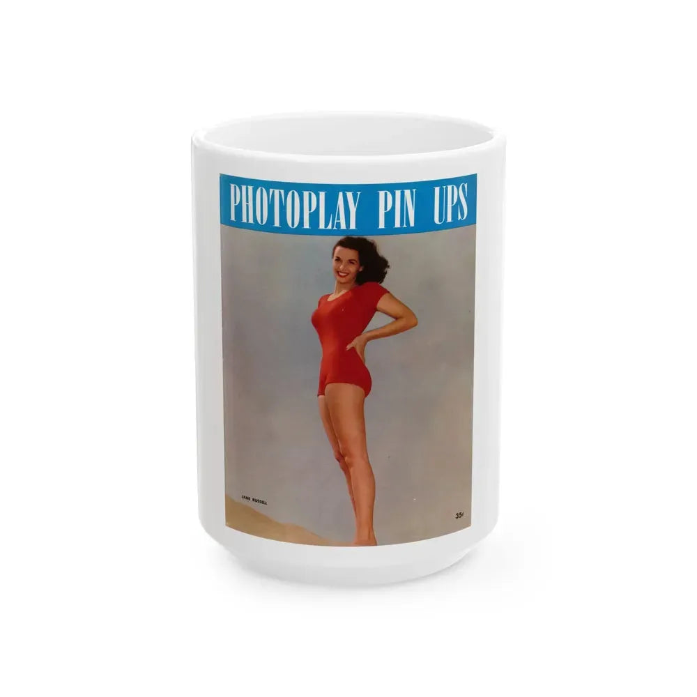 Jane Russell #239 - Photoplay Pin-Ups Magazine Issue #01 (Vintage Female Icon) White Coffee Mug 15oz - Go Mug Yourself