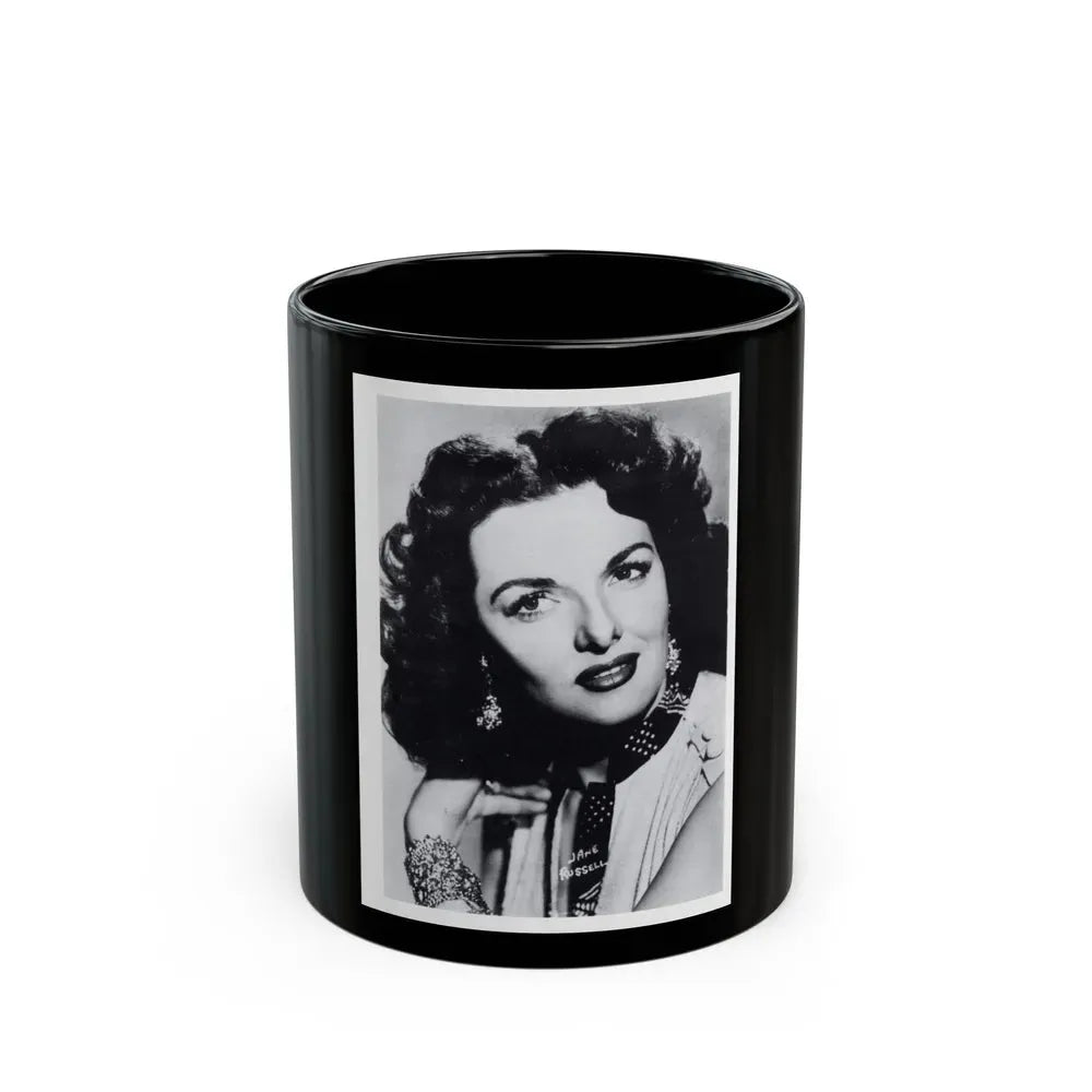 Jane Russell #240 - Vintage B&W 5x7 Upper Body Head & Shoulder Glamour Photo on Postcard (Vintage Female Icon) Black Coffee Mug 11oz - Go Mug Yourself