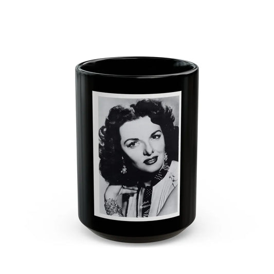 Jane Russell #240 - Vintage B&W 5x7 Upper Body Head & Shoulder Glamour Photo on Postcard (Vintage Female Icon) Black Coffee Mug-15oz-Go Mug Yourself