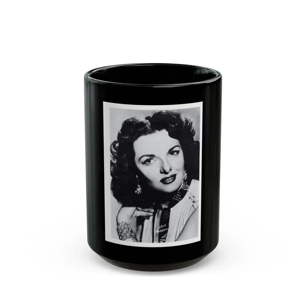 Jane Russell #240 - Vintage B&W 5x7 Upper Body Head & Shoulder Glamour Photo on Postcard (Vintage Female Icon) Black Coffee Mug 15oz - Go Mug Yourself