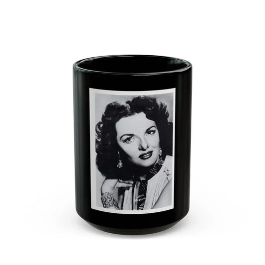 Jane Russell #240 - Vintage B&W 5x7 Upper Body Head & Shoulder Glamour Photo on Postcard (Vintage Female Icon) Black Coffee Mug 15oz - Go Mug Yourself