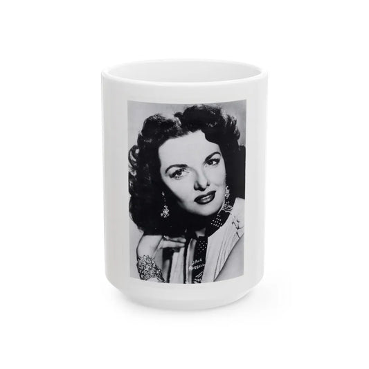 Jane Russell #240 - Vintage B&W 5x7 Upper Body Head & Shoulder Glamour Photo on Postcard (Vintage Female Icon) White Coffee Mug-15oz-Go Mug Yourself