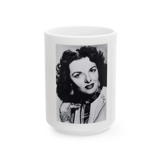 Jane Russell #240 - Vintage B&W 5x7 Upper Body Head & Shoulder Glamour Photo on Postcard (Vintage Female Icon) White Coffee Mug 15oz - Go Mug Yourself