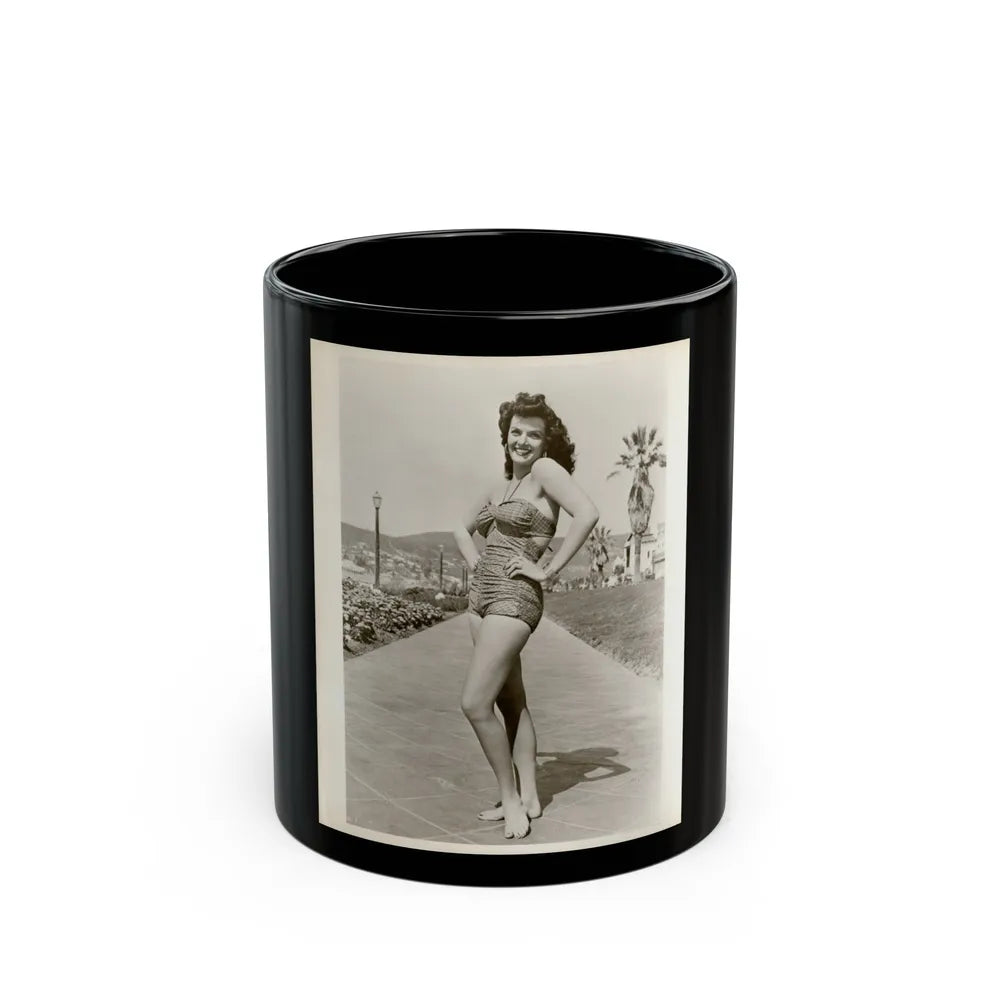 Jane Russell #242 - Vintage B&W 8x10 Full Body 1-Piece Swimsuit Leggy Barefoot Cheesecake Photo (Vintage Female Icon) Black Coffee Mug-11oz-Go Mug Yourself