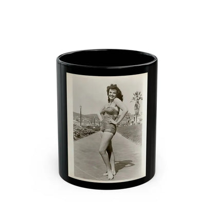 Jane Russell #242 - Vintage B&W 8x10 Full Body 1-Piece Swimsuit Leggy Barefoot Cheesecake Photo (Vintage Female Icon) Black Coffee Mug 11oz - Go Mug Yourself