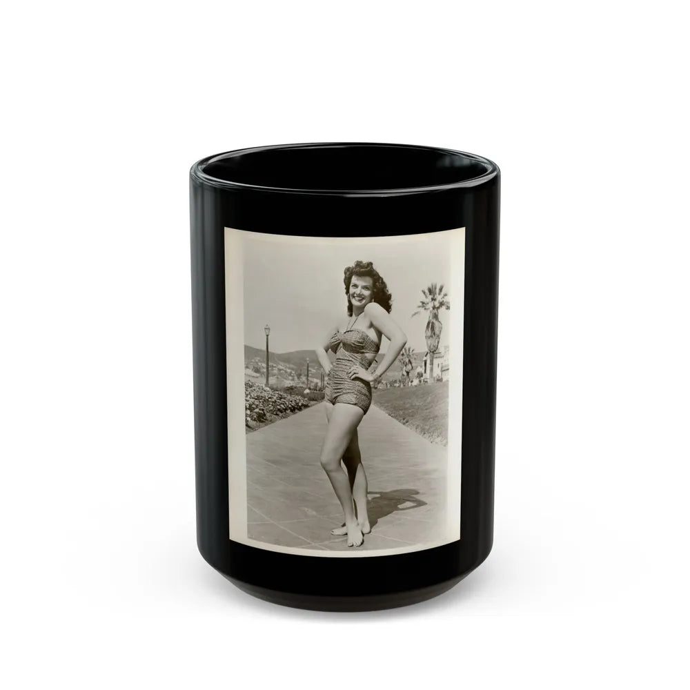 Jane Russell #242 - Vintage B&W 8x10 Full Body 1-Piece Swimsuit Leggy Barefoot Cheesecake Photo (Vintage Female Icon) Black Coffee Mug-15oz-Go Mug Yourself