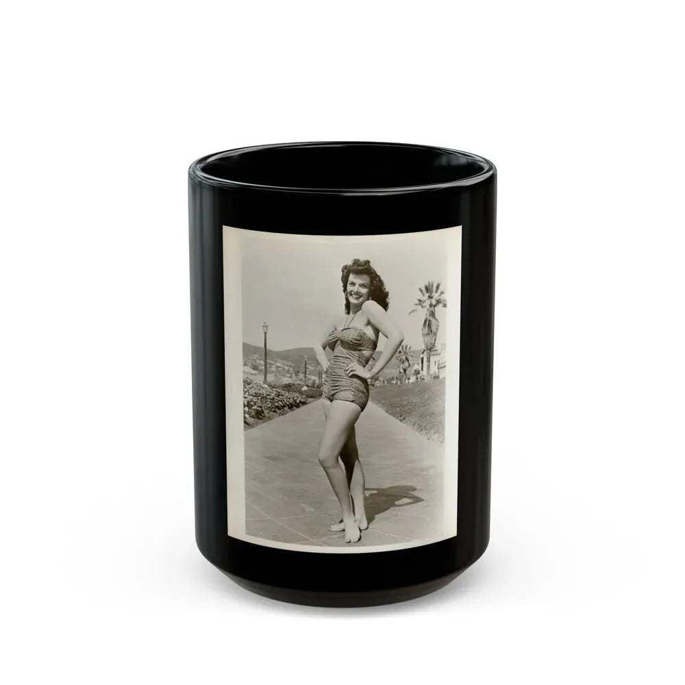 Jane Russell #242 - Vintage B&W 8x10 Full Body 1-Piece Swimsuit Leggy Barefoot Cheesecake Photo (Vintage Female Icon) Black Coffee Mug 15oz - Go Mug Yourself