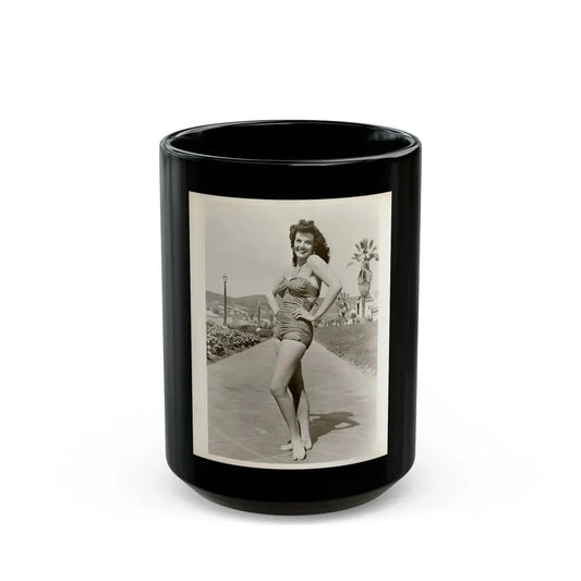 Jane Russell #242 - Vintage B&W 8x10 Full Body 1-Piece Swimsuit Leggy Barefoot Cheesecake Photo (Vintage Female Icon) Black Coffee Mug 15oz - Go Mug Yourself