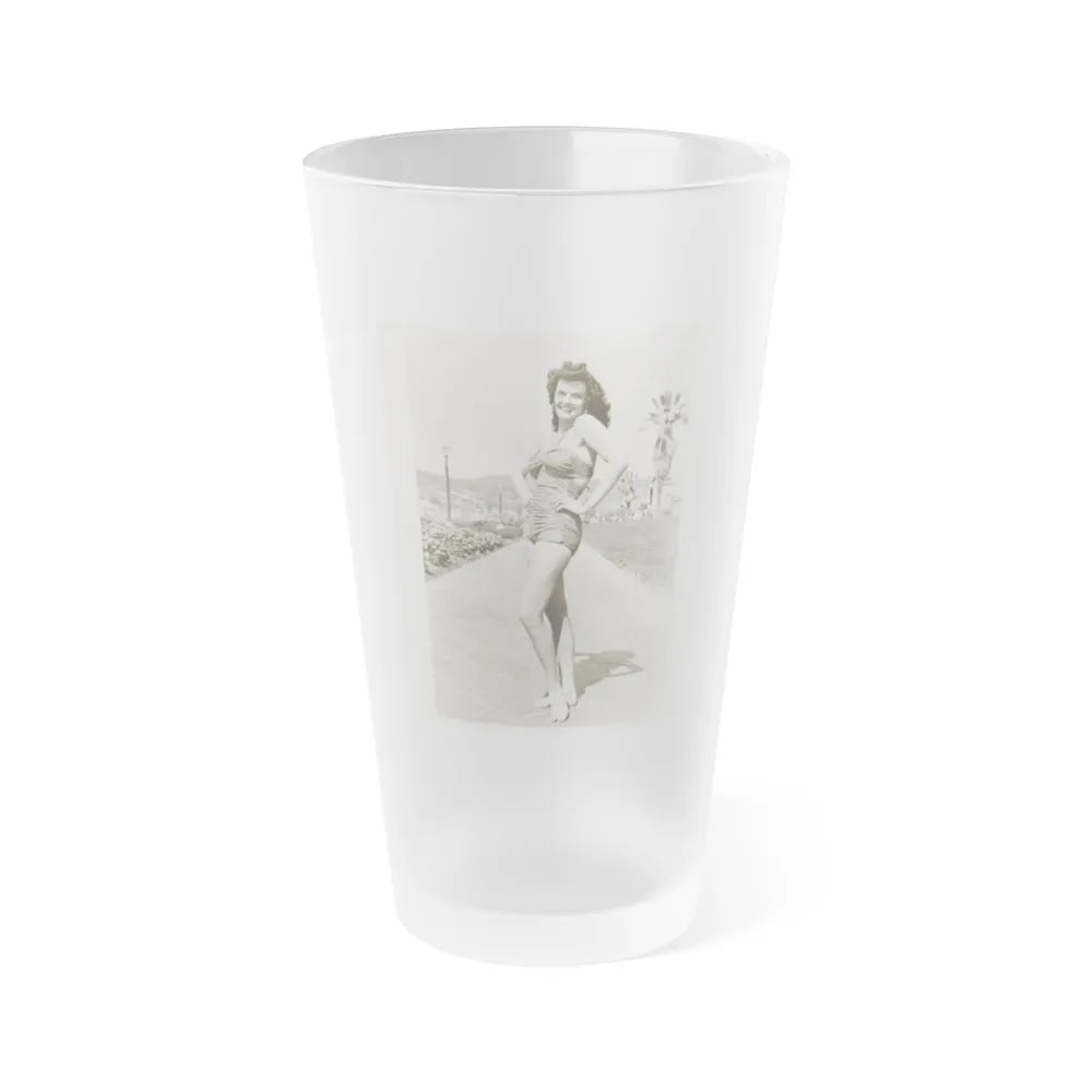 Jane Russell #242 - Vintage B&W 8x10 Full Body 1-Piece Swimsuit Leggy Barefoot Cheesecake Photo (Vintage Female Icon) Frosted Pint Glass 16oz-16oz-Frosted-Go Mug Yourself