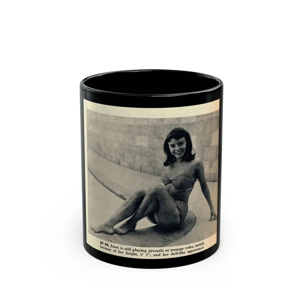 Janet Munro #34 8x10 Late 50's Magazine Page Pin-Up with Caption from Article (Vintage Female Icon) Black Coffee Mug 11oz - Go Mug Yourself