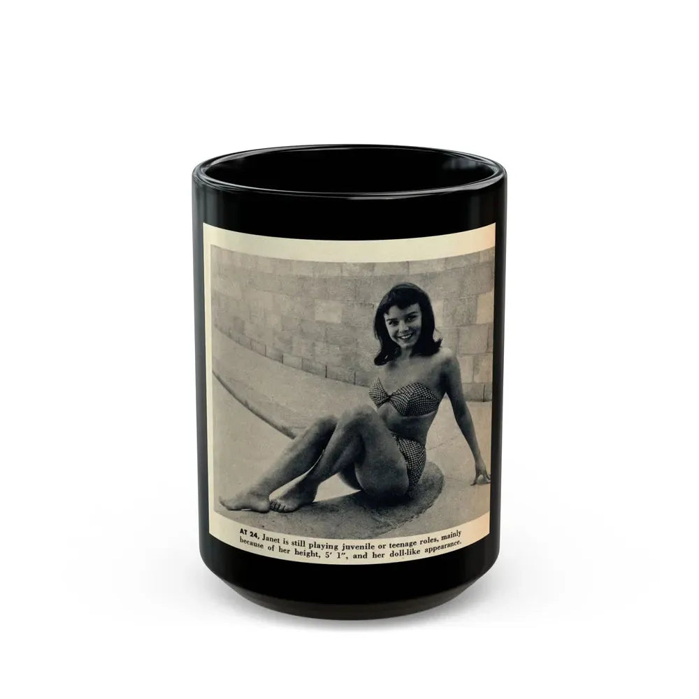 Janet Munro #34 8x10 Late 50's Magazine Page Pin-Up with Caption from Article (Vintage Female Icon) Black Coffee Mug 15oz - Go Mug Yourself