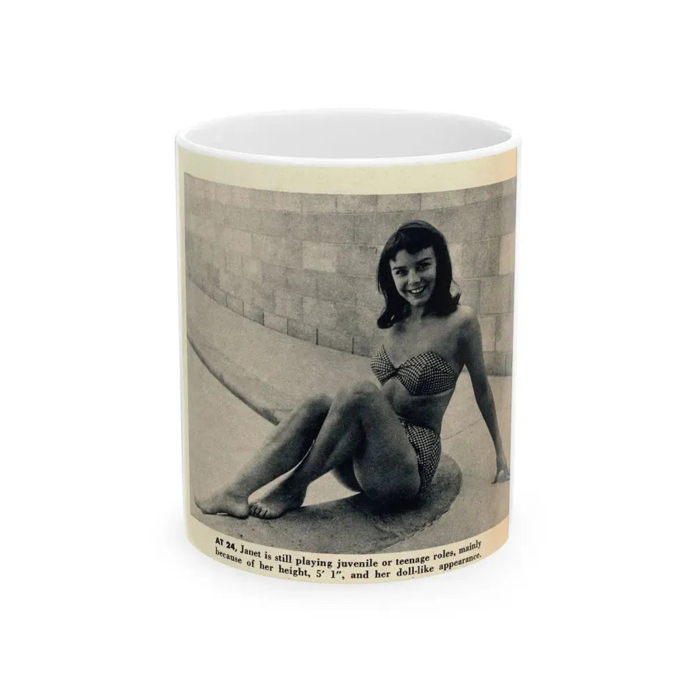 Janet Munro #34 8x10 Late 50's Magazine Page Pin-Up with Caption from Article (Vintage Female Icon) White Coffee Mug 11oz - Go Mug Yourself