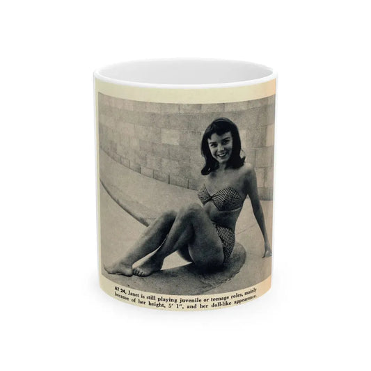 Janet Munro #34 8x10 Late 50's Magazine Page Pin-Up with Caption from Article (Vintage Female Icon) White Coffee Mug 11oz - Go Mug Yourself