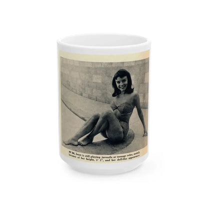Janet Munro #34 8x10 Late 50's Magazine Page Pin-Up with Caption from Article (Vintage Female Icon) White Coffee Mug 15oz - Go Mug Yourself