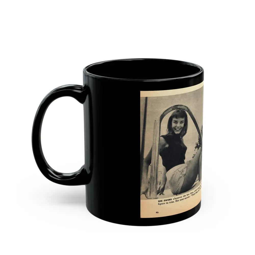 Janet Munro #35 8x10 Late 50's Magazine Page Pin-Up with Caption from Article (Vintage Female Icon) Black Coffee Mug - Go Mug Yourself