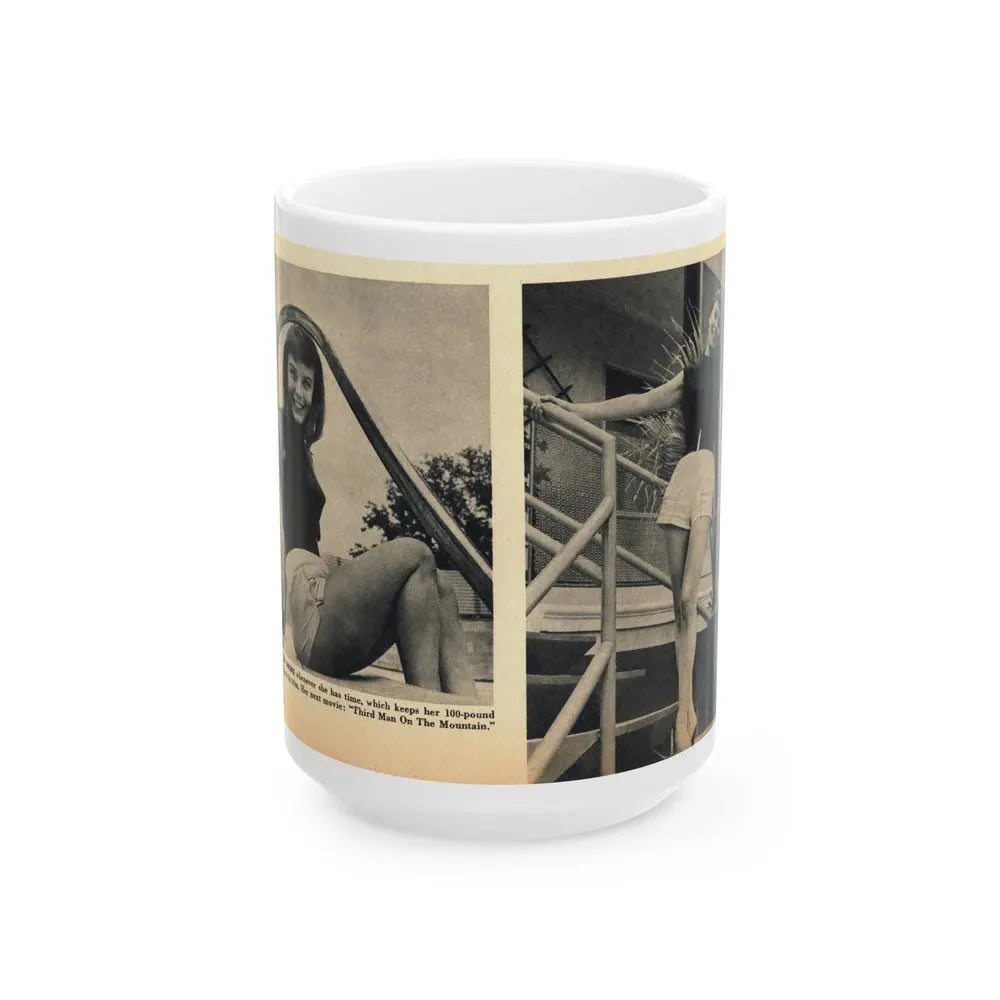 Janet Munro #35 8x10 Late 50's Magazine Page Pin-Up with Caption from Article (Vintage Female Icon) White Coffee Mug 15oz - Go Mug Yourself