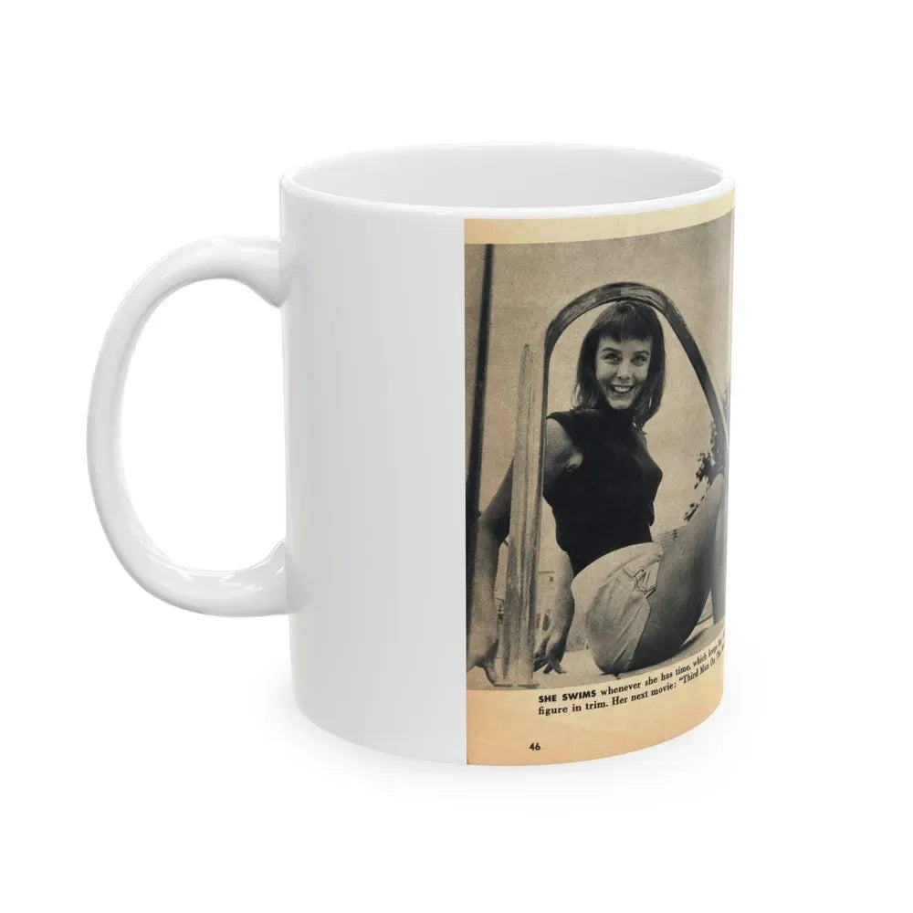 Janet Munro #35 8x10 Late 50's Magazine Page Pin-Up with Caption from Article (Vintage Female Icon) White Coffee Mug - Go Mug Yourself