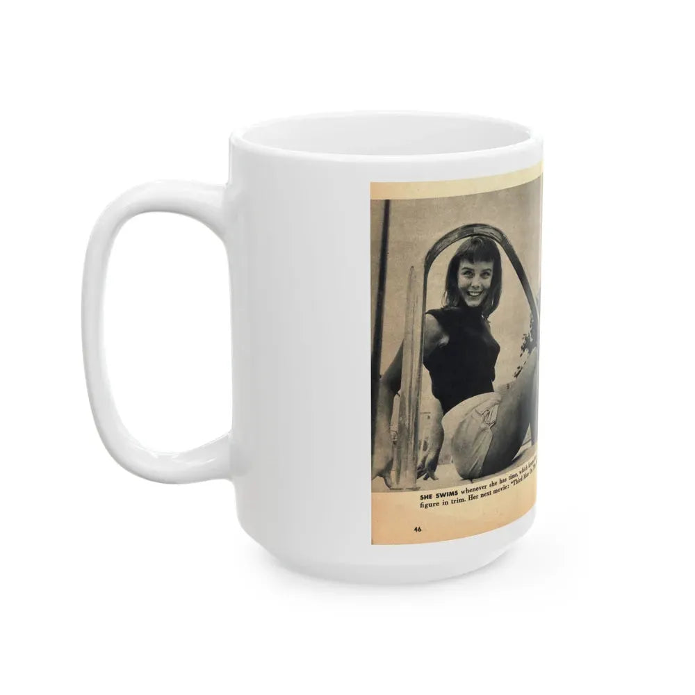 Janet Munro #35 8x10 Late 50's Magazine Page Pin-Up with Caption from Article (Vintage Female Icon) White Coffee Mug - Go Mug Yourself