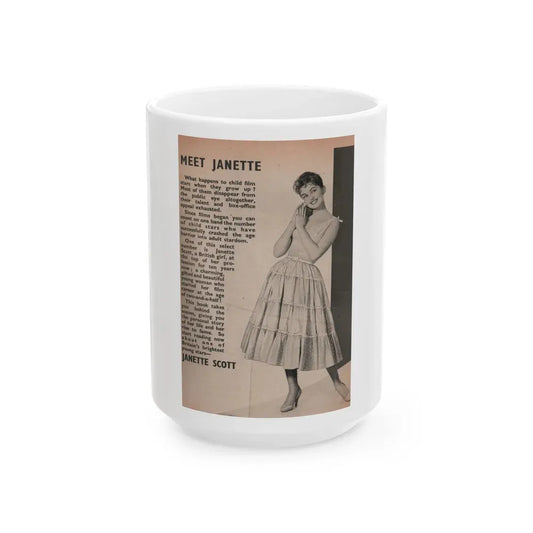 Janette Scott #52 - Life Story+Glamour Photos #38 Fans Star Library - Intro to Janette (Vintage Female Icon) White Coffee Mug 15oz - Go Mug Yourself