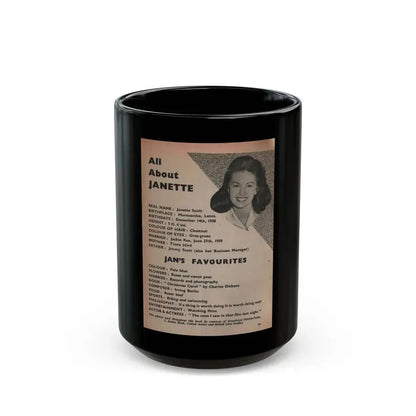 Janette Scott #59 - Life Story+Glamour Photos #38 Fans Star Library - Smaller Face Shot & All About Janette (Vintage Female Icon) Black Coffee Mug 15oz - Go Mug Yourself