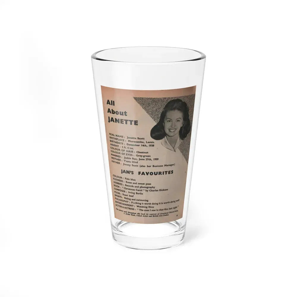 Janette Scott #59 - Life Story+Glamour Photos #38 Fans Star Library - Smaller Face Shot & All About Janette (Vintage Female Icon) Pint Glass 16oz 16oz - Go Mug Yourself
