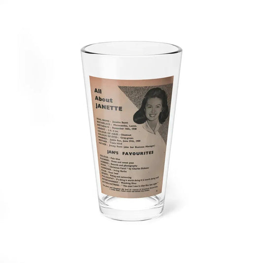 Janette Scott #59 - Life Story+Glamour Photos #38 Fans Star Library - Smaller Face Shot & All About Janette (Vintage Female Icon) Pint Glass 16oz 16oz - Go Mug Yourself