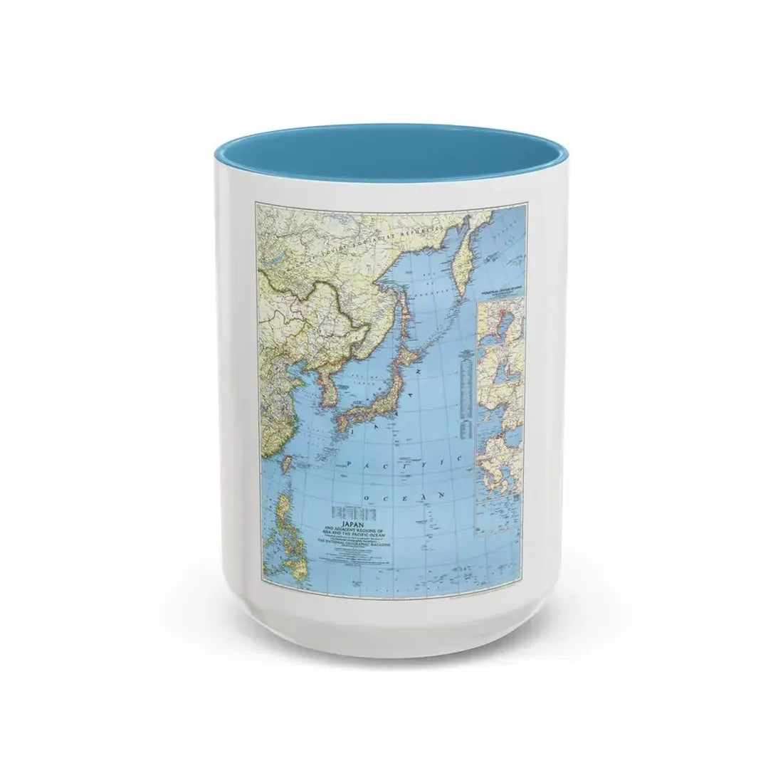 Japan and Adjacent Regions (1944) (Map) Accent Coffee Mug 15oz Light Blue - Go Mug Yourself