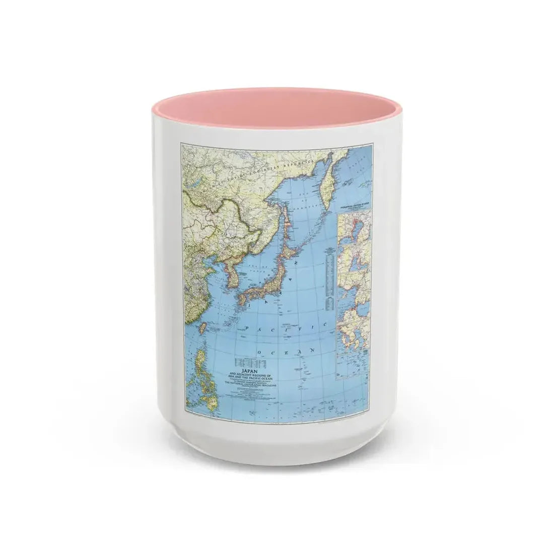 Japan and Adjacent Regions (1944) (Map) Accent Coffee Mug 15oz Pink - Go Mug Yourself
