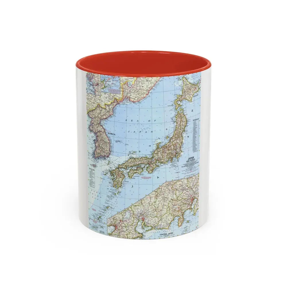 Japan and Korea (1960) (Map) Accent Coffee Mug 11oz Red - Go Mug Yourself