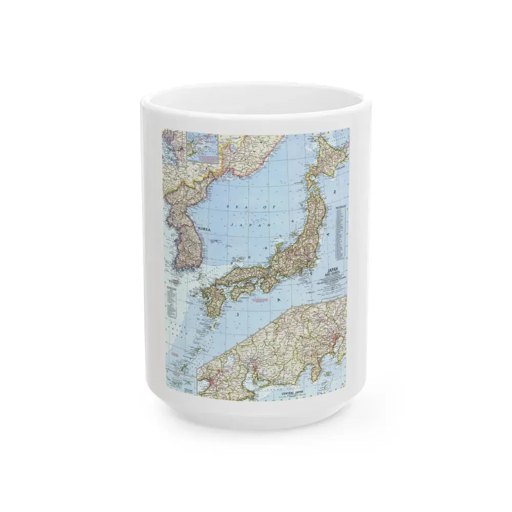 Japan and Korea (1960) (Map) White Coffee Mug 15oz - Go Mug Yourself