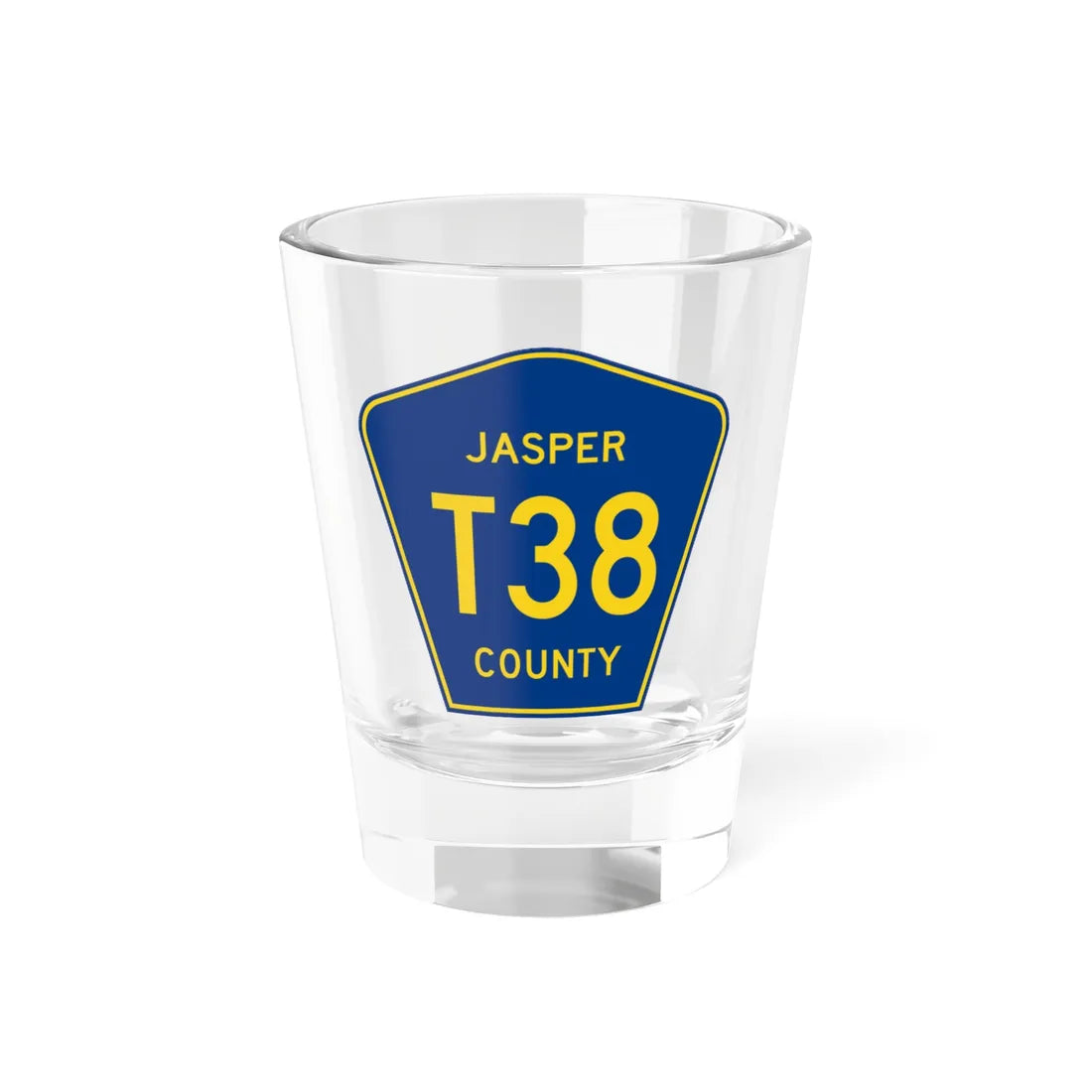 Jasper County Route T38 IA (Iowa) (Road Sign) Shot Glass 1.5oz 1.5oz - Go Mug Yourself