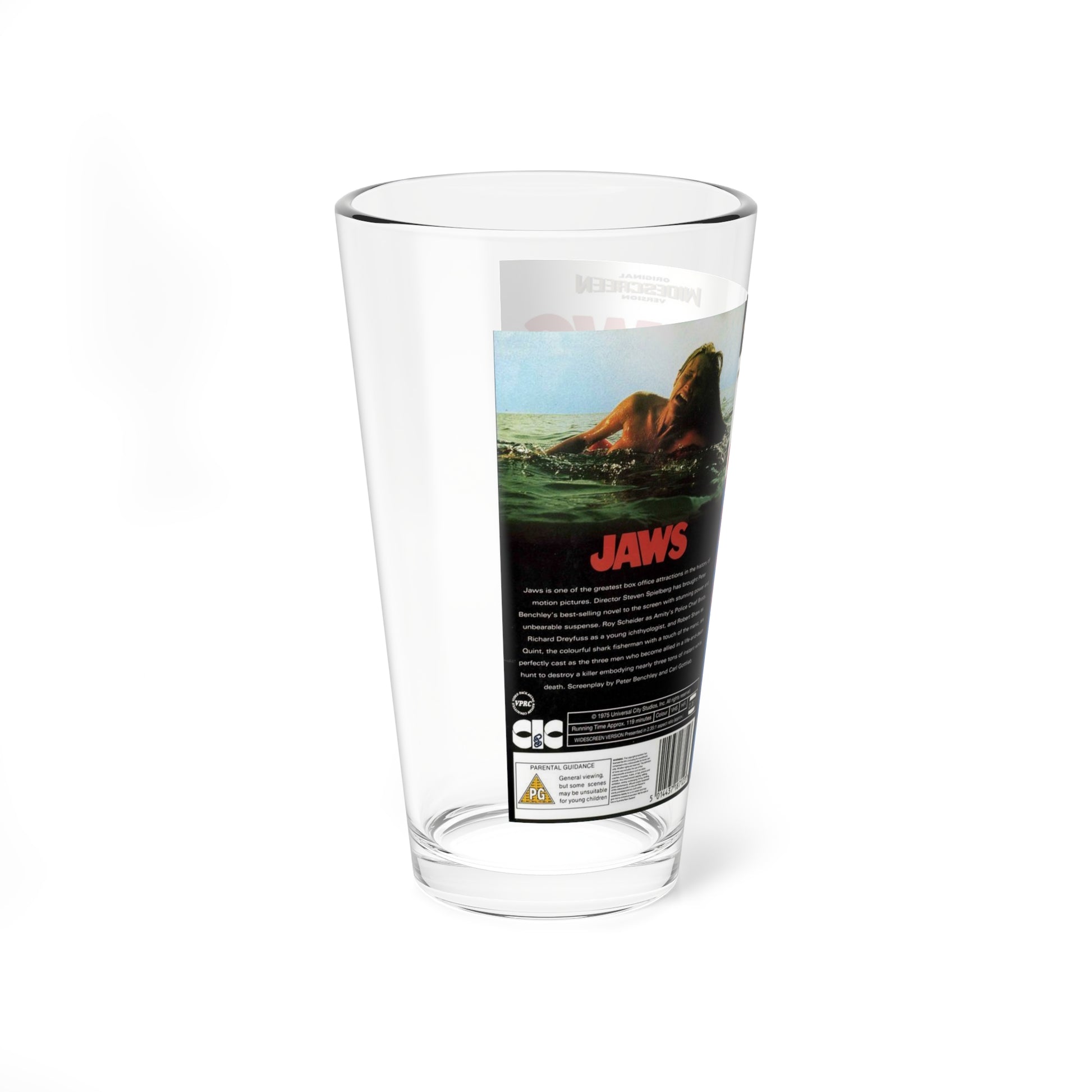 JAWS (VHS COVER) Pint Glass 16oz-Go Mug Yourself