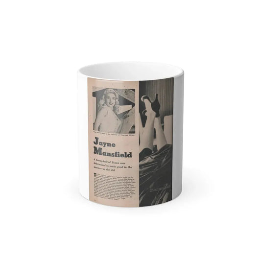 Jayne Mansfield #166 - 1 Page, 2 B&W Photo, Caption & Article from Fabulous Females Mag. Issue #01 '55 (Vintage Female Icon) Color Changing Coffee Mug 11oz - Go Mug Yourself