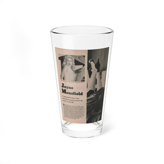Jayne Mansfield #166 - 1 Page, 2 B&W Photo, Caption & Article from Fabulous Females Mag. Issue #01 '55 (Vintage Female Icon) Pint Glass 16oz 16oz - Go Mug Yourself