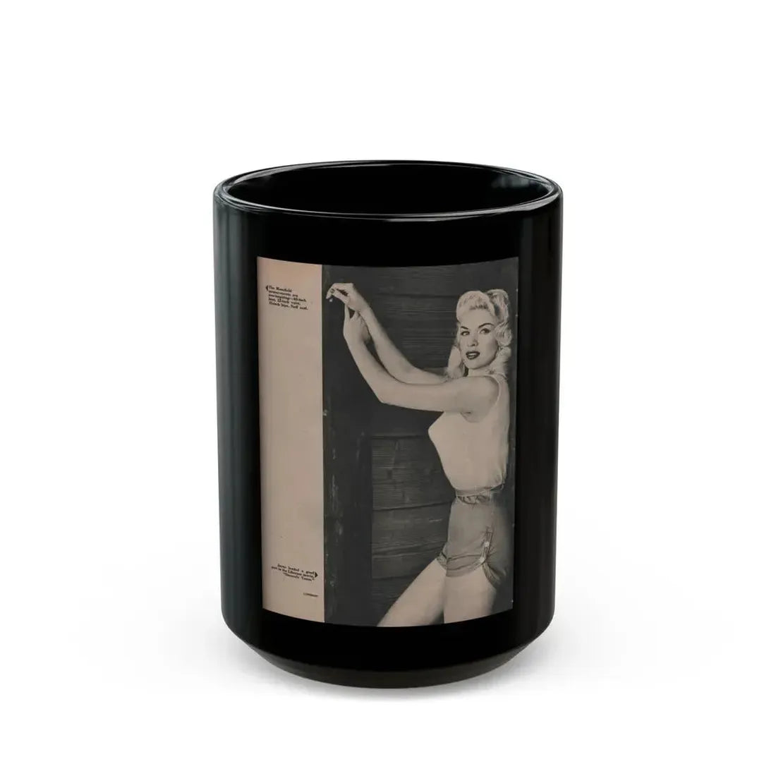 Jayne Mansfield #169 - Fabulous Females Mag. Issue #01 '55 - 1 B&W Photo (Vintage Female Icon) Black Coffee Mug 15oz - Go Mug Yourself