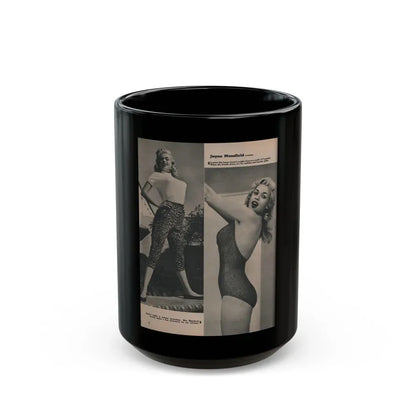 Jayne Mansfield #170 - Fabulous Females Mag. Issue #01 '55 - 2 B&W Photos (Vintage Female Icon) Black Coffee Mug 15oz - Go Mug Yourself