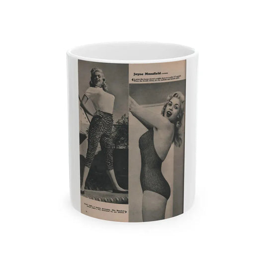 Jayne Mansfield #170 - Fabulous Females Mag. Issue #01 '55 - 2 B&W Photos (Vintage Female Icon) White Coffee Mug 11oz - Go Mug Yourself