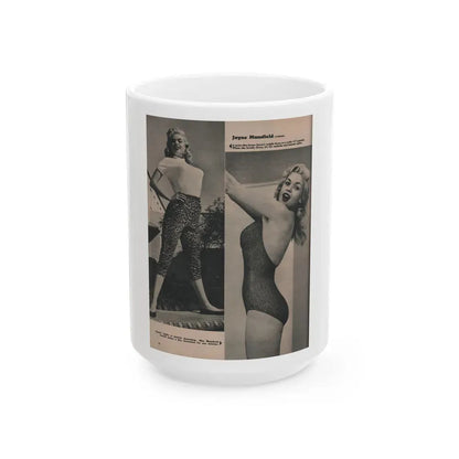 Jayne Mansfield #170 - Fabulous Females Mag. Issue #01 '55 - 2 B&W Photos (Vintage Female Icon) White Coffee Mug 15oz - Go Mug Yourself