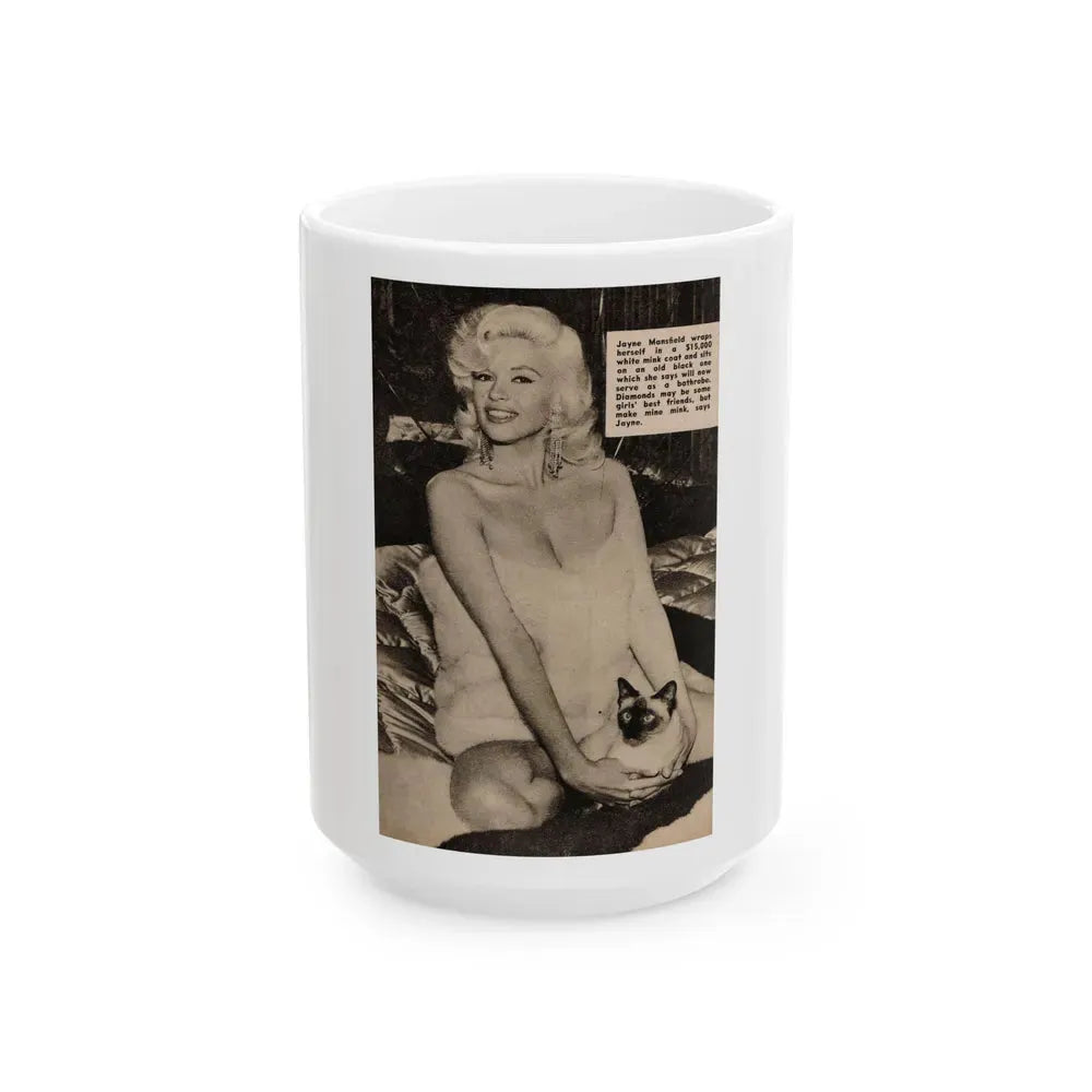 Jayne Mansfield #176 - 1 B&W Photo & Caption from PIC Digest Mag. Sept. '58 (Vintage Female Icon) White Coffee Mug 15oz - Go Mug Yourself