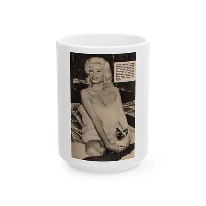 Jayne Mansfield #176 - 1 B&W Photo & Caption from PIC Digest Mag. Sept. '58 (Vintage Female Icon) White Coffee Mug 15oz - Go Mug Yourself
