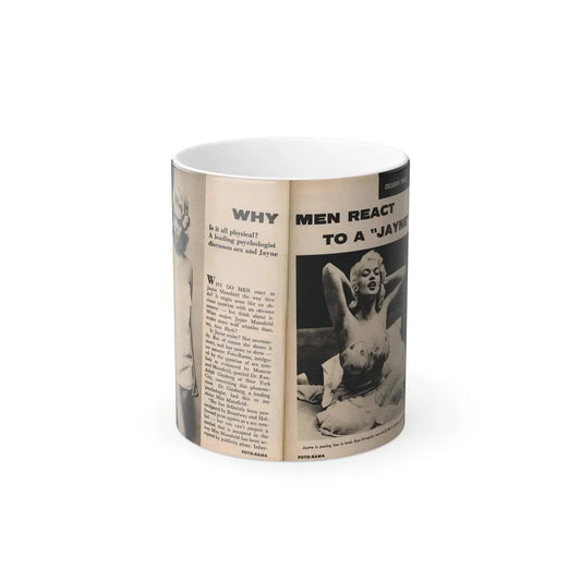 Jayne Mansfield #177 - 2 Pages, 2 B&W Photos, Caption & Article from Foto-rama Digest Mag. May '58 (Vintage Female Icon) Color Changing Coffee Mug 11oz - Go Mug Yourself