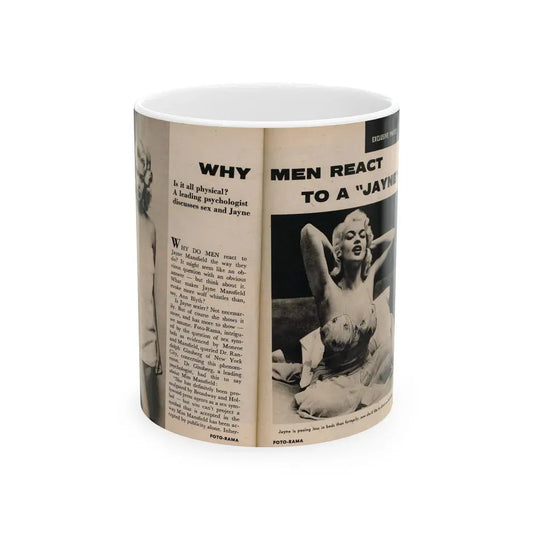 Jayne Mansfield #177 - 2 Pages, 2 B&W Photos, Caption & Article from Foto-rama Digest Mag. May '58 (Vintage Female Icon) White Coffee Mug 11oz - Go Mug Yourself