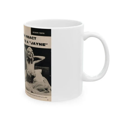 Jayne Mansfield #177 - 2 Pages, 2 B&W Photos, Caption & Article from Foto-rama Digest Mag. May '58 (Vintage Female Icon) White Coffee Mug - Go Mug Yourself