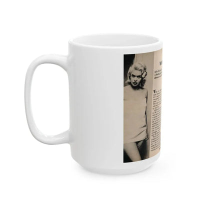 Jayne Mansfield #177 - 2 Pages, 2 B&W Photos, Caption & Article from Foto-rama Digest Mag. May '58 (Vintage Female Icon) White Coffee Mug - Go Mug Yourself