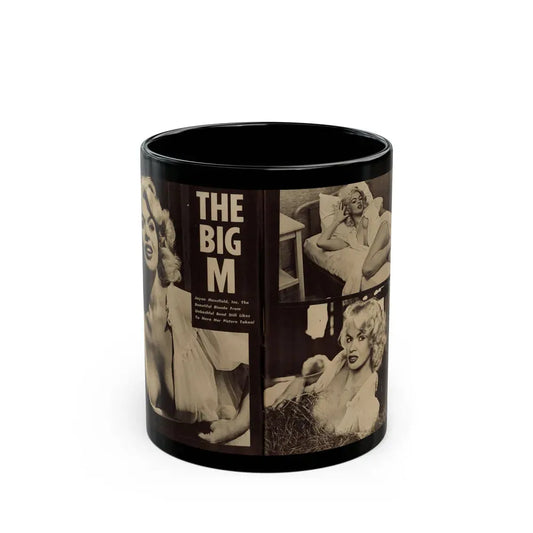 Jayne Mansfield #179 - 2 Pages, 3 B&W Photos & Caption from Glance Mag. August '59 (Vintage Female Icon) Black Coffee Mug 11oz - Go Mug Yourself