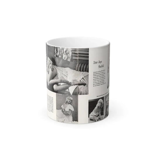 Jayne Mansfield #181 - 2 Pages, 5 B&W Photos & Captions from SCAMP Mag. May '57 (Vintage Female Icon) Color Changing Coffee Mug 11oz - Go Mug Yourself