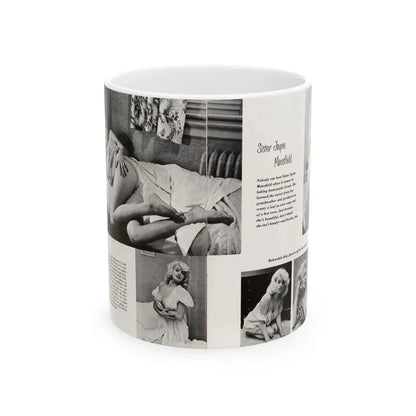 Jayne Mansfield #181 - 2 Pages, 5 B&W Photos & Captions from SCAMP Mag. May '57 (Vintage Female Icon) White Coffee Mug 11oz - Go Mug Yourself