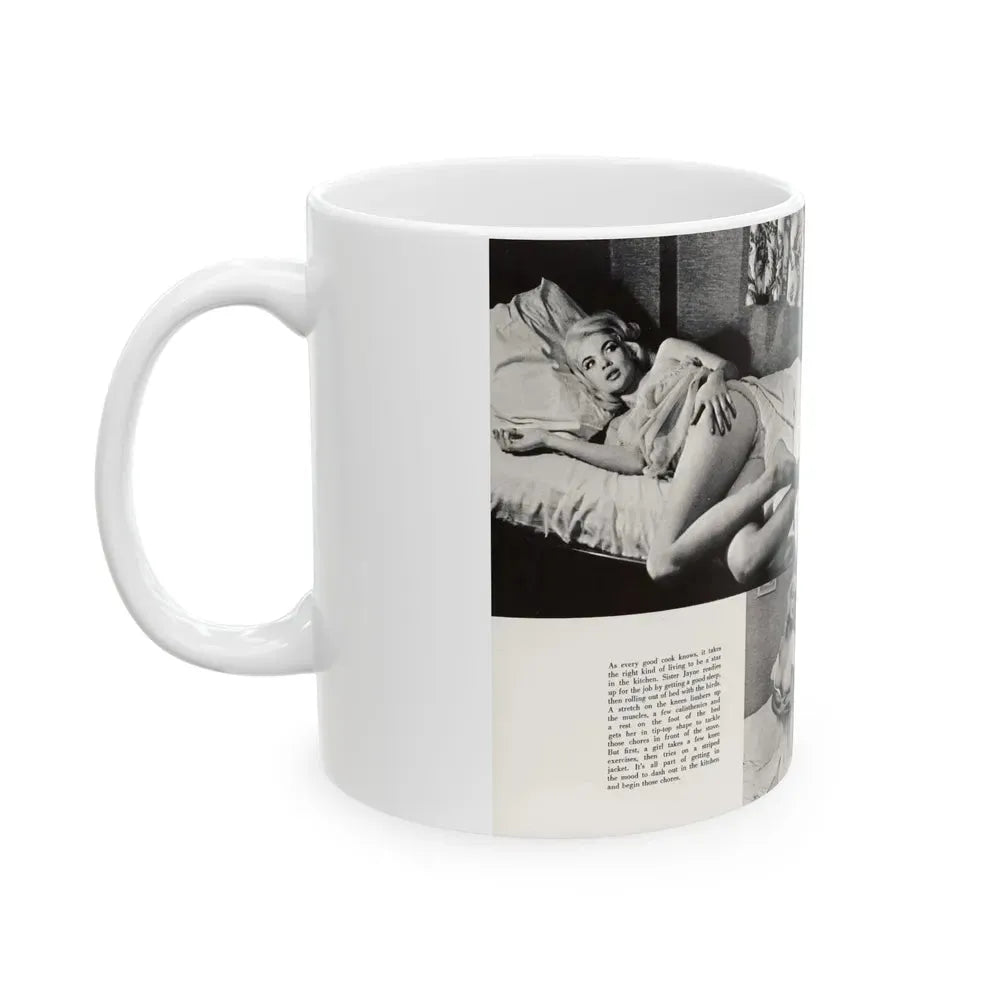 Jayne Mansfield #181 - 2 Pages, 5 B&W Photos & Captions from SCAMP Mag. May '57 (Vintage Female Icon) White Coffee Mug - Go Mug Yourself